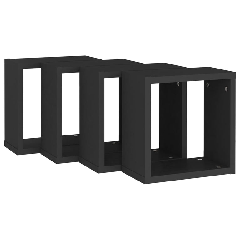 Wandschappen kubus 4 st 30x15x30 cm zwart