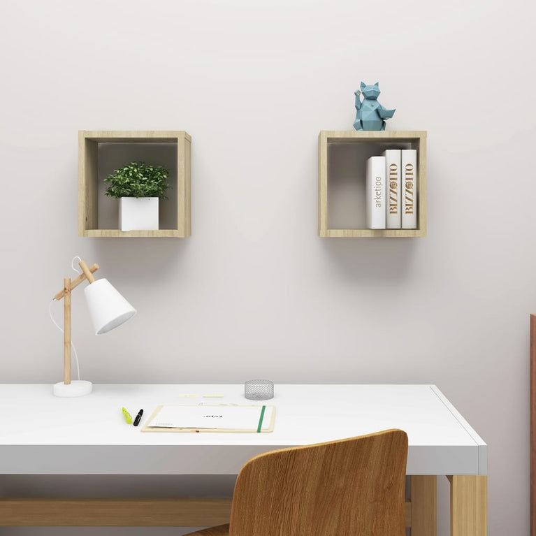 Wandschappen kubus 2 st 30x15x30 cm sonoma eikenkleurig