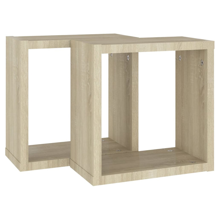 Wandschappen kubus 2 st 30x15x30 cm sonoma eikenkleurig