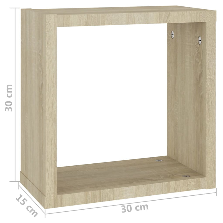 Wandschappen kubus 2 st 30x15x30 cm sonoma eikenkleurig