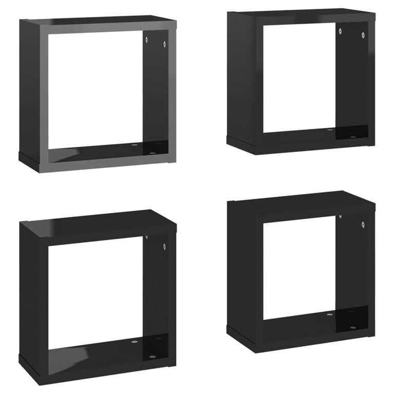 Wandschappen kubus 4 st 30x15x30 cm hoogglans zwart MeubelReus