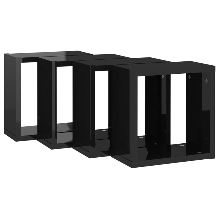 Wandschappen kubus 4 st 30x15x30 cm hoogglans zwart MeubelReus