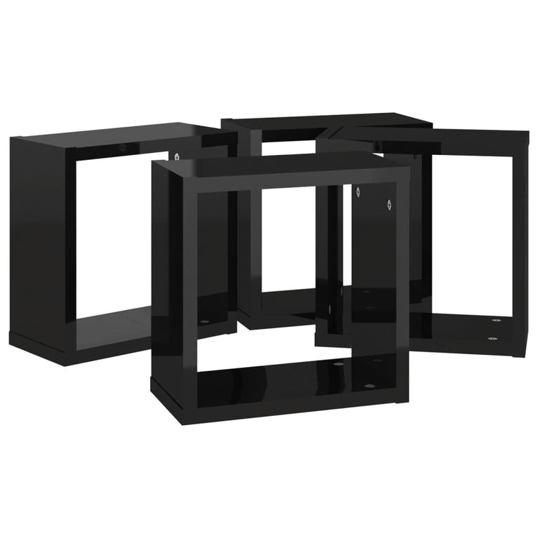 Wandschappen kubus 4 st 30x15x30 cm hoogglans zwart MeubelReus