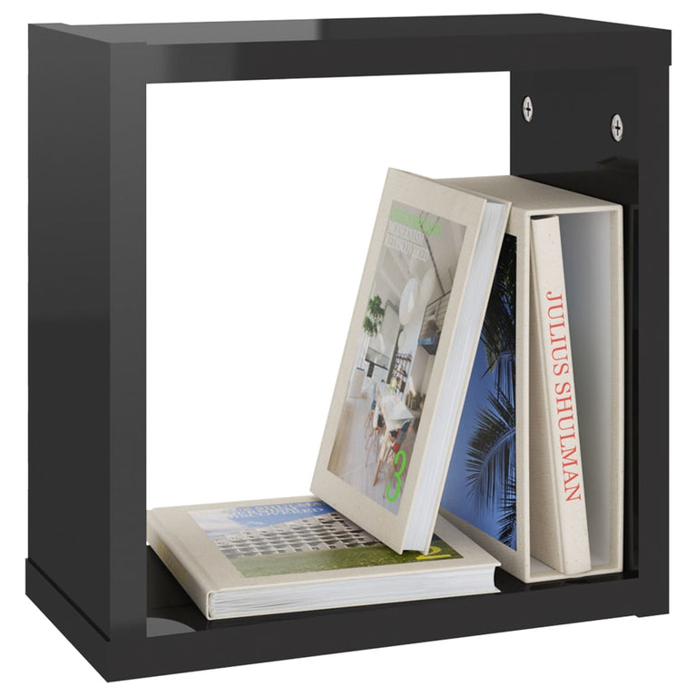 Wandschappen kubus 6 st 30x15x30 cm hoogglans zwart MeubelReus