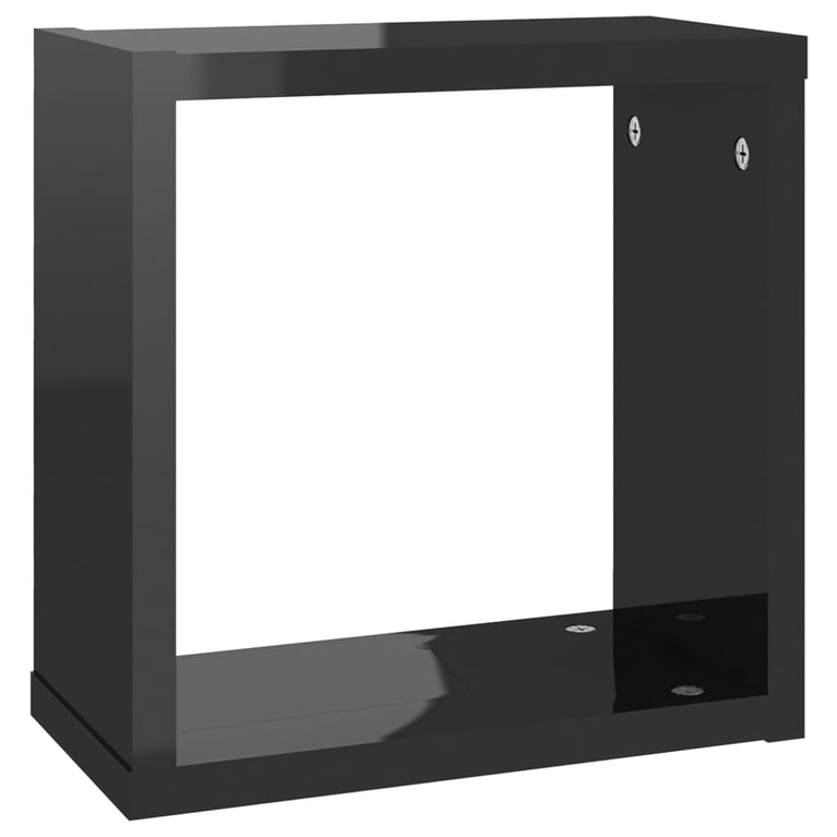 Wandschappen kubus 6 st 30x15x30 cm hoogglans zwart MeubelReus