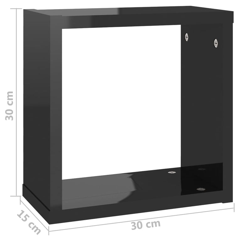 Wandschappen kubus 6 st 30x15x30 cm hoogglans zwart MeubelReus