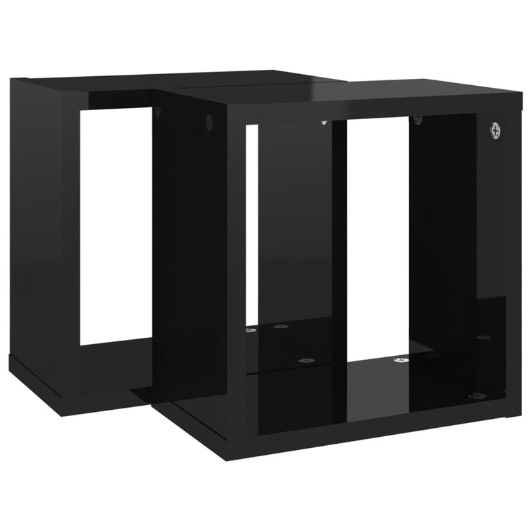 Wandschappen kubus 2 st 26x15x26 cm hoogglans zwart MeubelReus