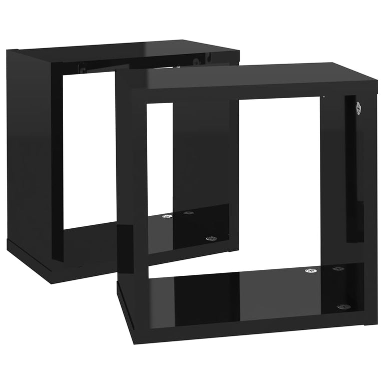Wandschappen kubus 2 st 26x15x26 cm hoogglans zwart MeubelReus