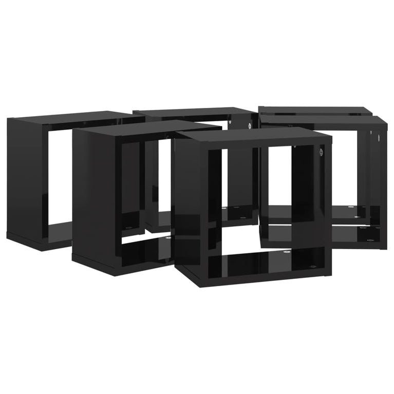 Wandschappen kubus 6 st 26x15x26 cm hoogglans zwart MeubelReus