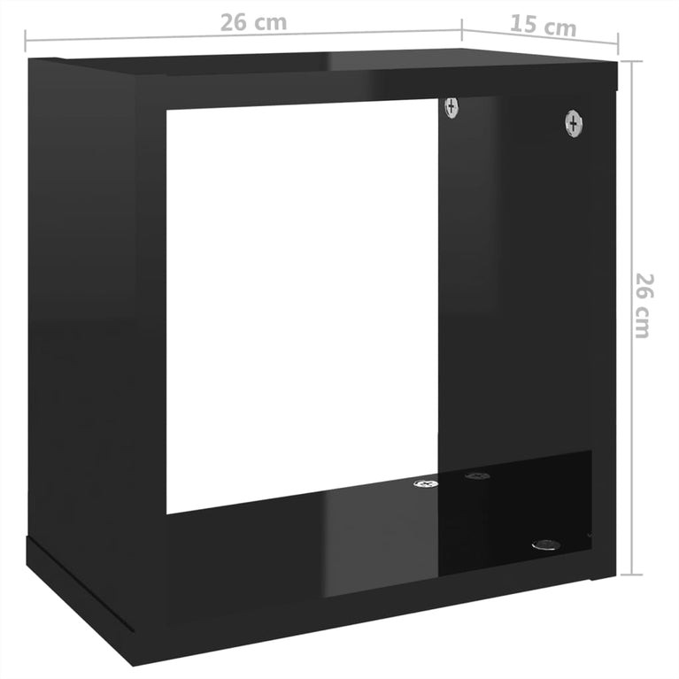 Wandschappen kubus 6 st 26x15x26 cm hoogglans zwart MeubelReus