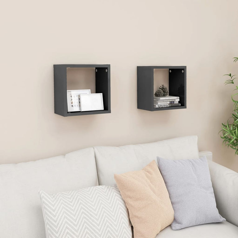Wandschappen kubus 2 st 26x15x26 cm hoogglans grijs MeubelReus