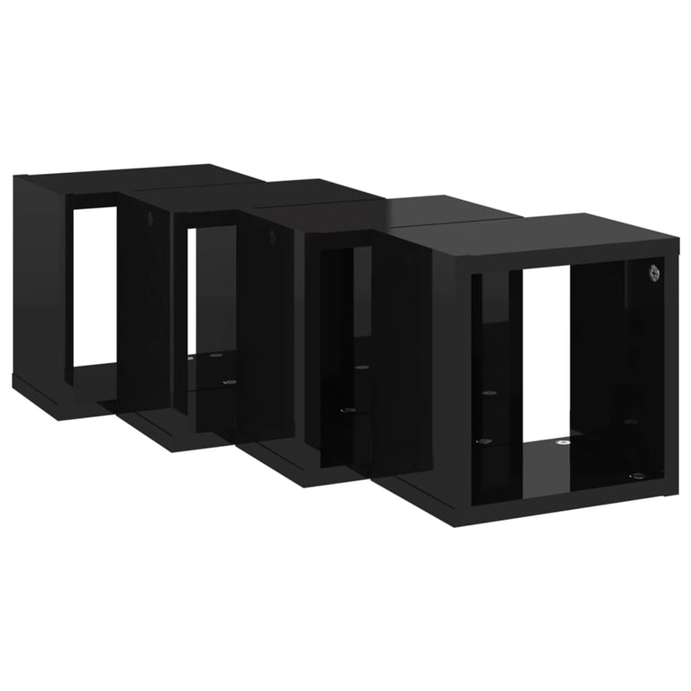 Wandschappen kubus 4 st 22x15x22 cm hoogglans zwart MeubelReus