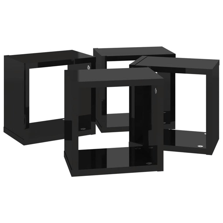 Wandschappen kubus 4 st 22x15x22 cm hoogglans zwart MeubelReus
