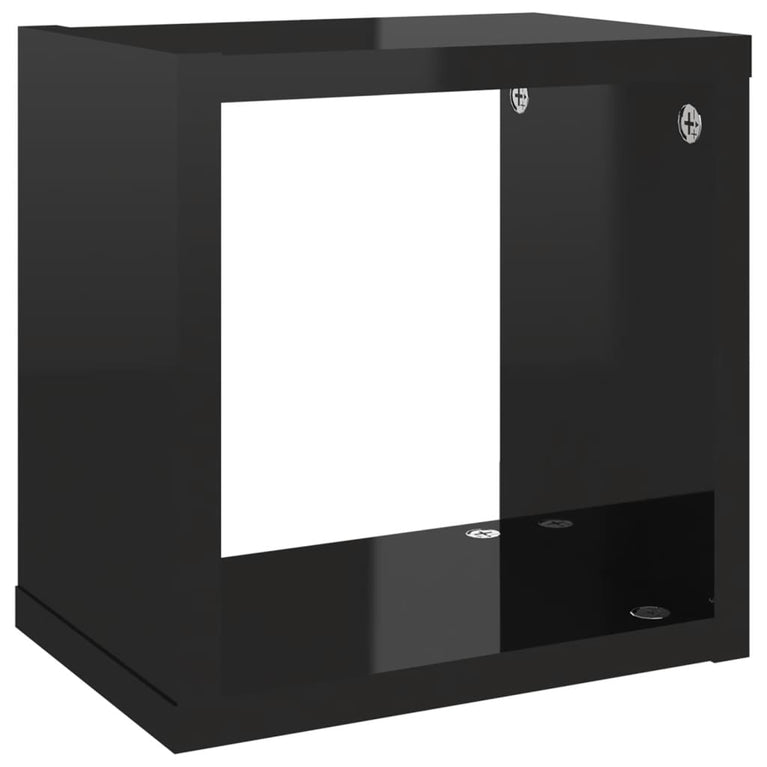 Wandschappen kubus 4 st 22x15x22 cm hoogglans zwart MeubelReus