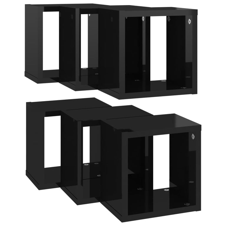 Wandschappen kubus 6 st 22x15x22 cm hoogglans zwart MeubelReus