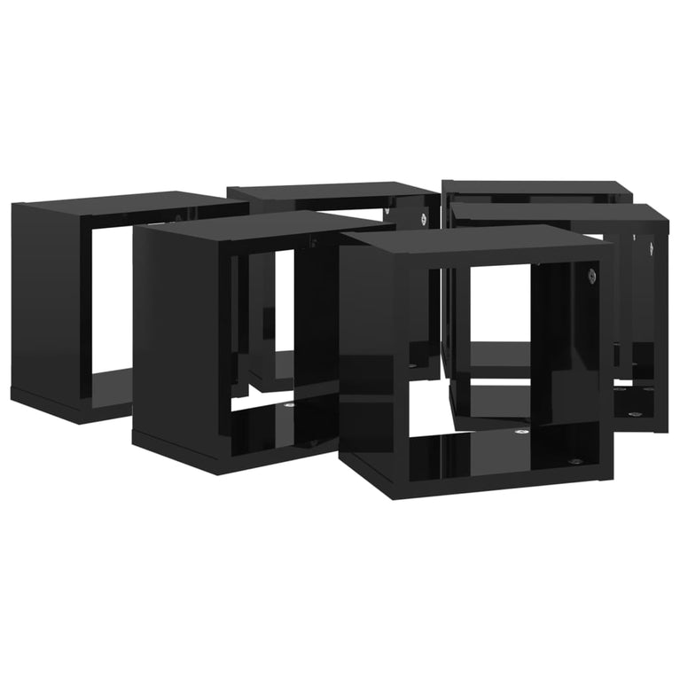 Wandschappen kubus 6 st 22x15x22 cm hoogglans zwart MeubelReus