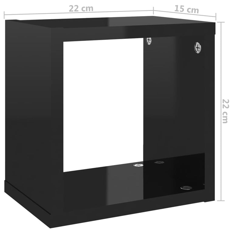 Wandschappen kubus 6 st 22x15x22 cm hoogglans zwart MeubelReus
