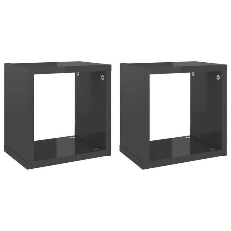Wandschappen kubus 2 st 22x15x22 cm hoogglans grijs MeubelReus