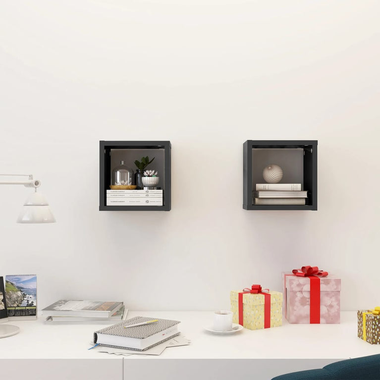 Wandschappen kubus 2 st 22x15x22 cm hoogglans grijs MeubelReus
