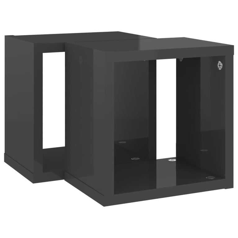 Wandschappen kubus 2 st 22x15x22 cm hoogglans grijs MeubelReus
