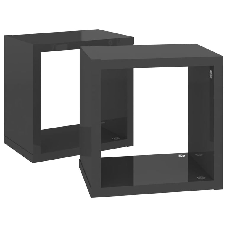 Wandschappen kubus 2 st 22x15x22 cm hoogglans grijs MeubelReus