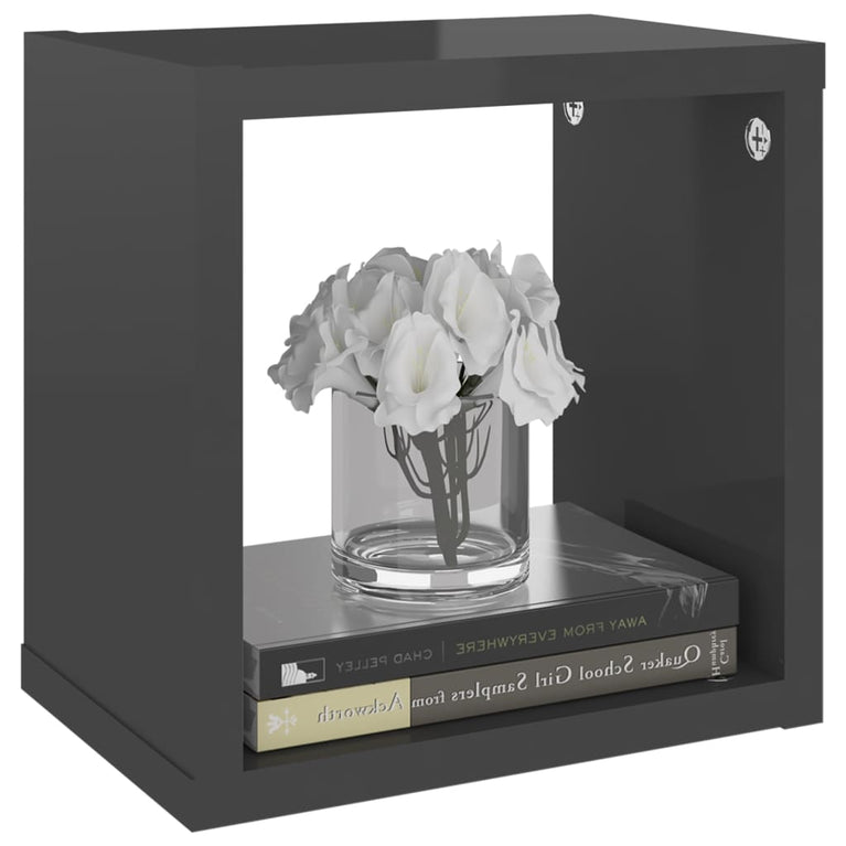Wandschappen kubus 4 st 22x15x22 cm hoogglans grijs MeubelReus