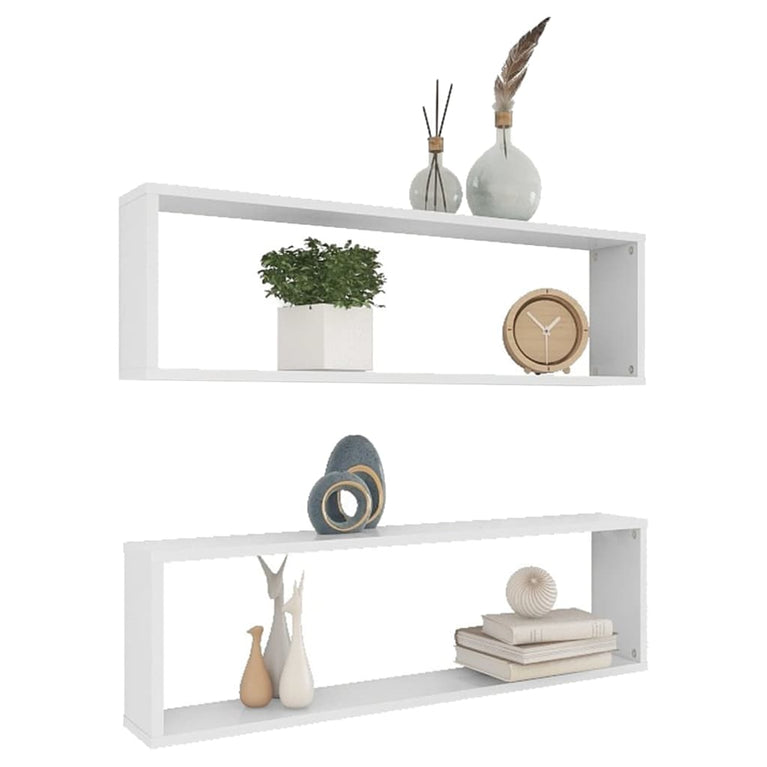 Wandschappen kubus 2 st 100x15x30 cm bewerkt hout wit MeubelReus