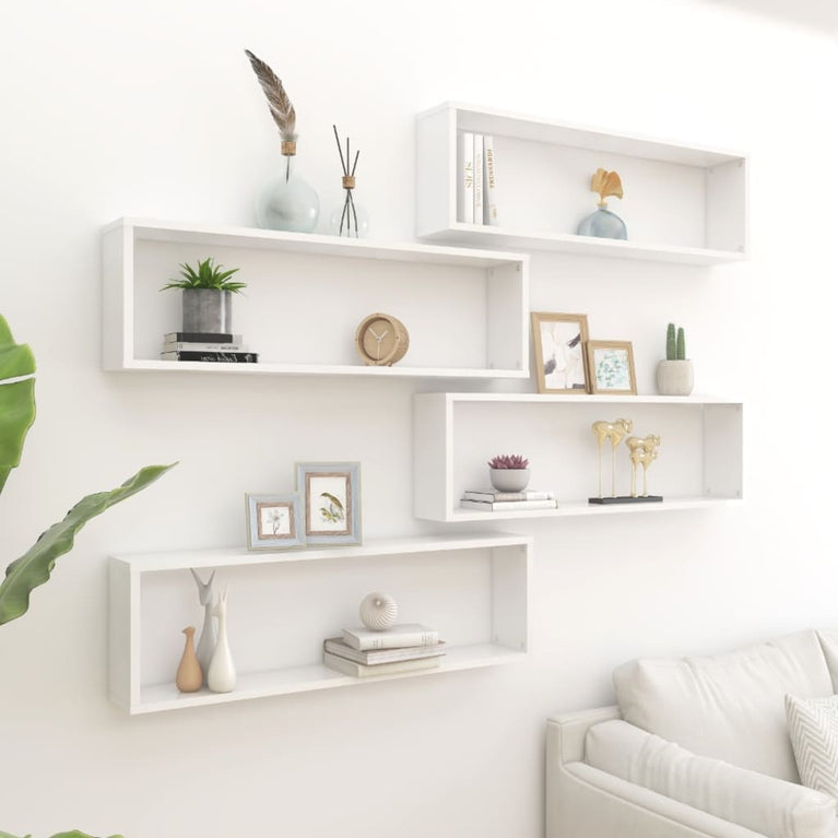 Wandschappen kubus 4 st 100x15x30 cm spaanplaat hoogglans wit MeubelReus
