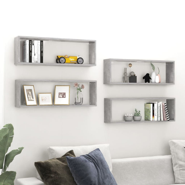 Wandschappen kubus 4 st 80x15x26,5 cm spaanplaat betongrijs MeubelReus