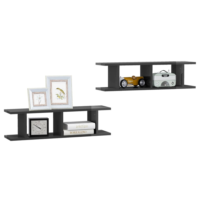 Wandschappen 2 st 75x18x20 cm bewerkt hout hoogglans grijs MeubelReus