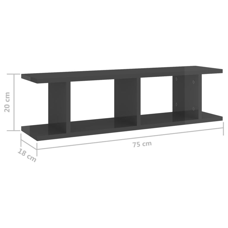 Wandschappen 2 st 75x18x20 cm bewerkt hout hoogglans grijs MeubelReus