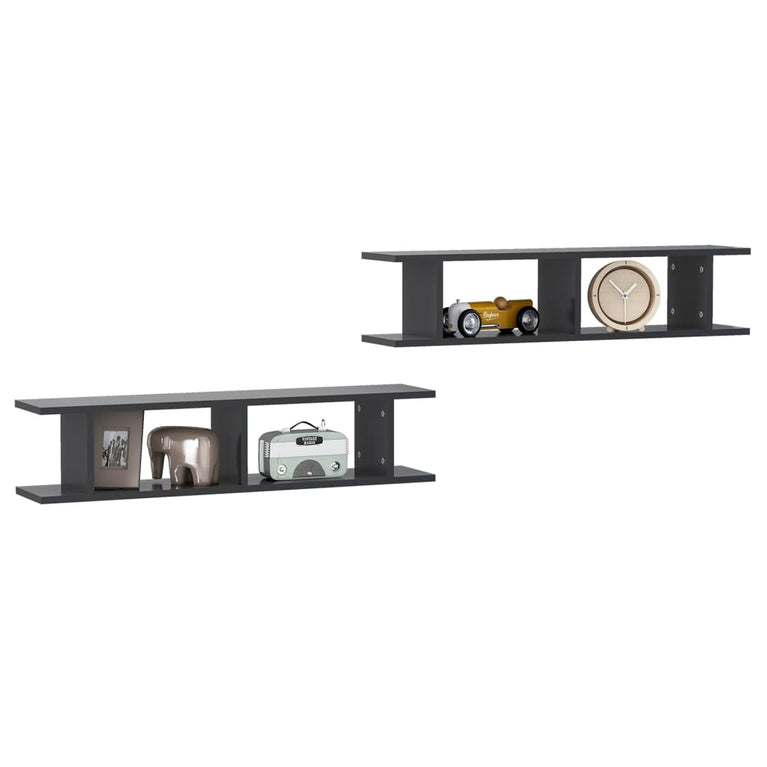 Wandschappen 2 st 90x18x20 cm spaanplaat grijs MeubelReus