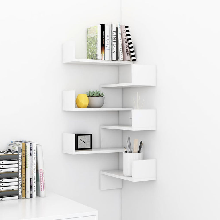 Hoekwandschappen 2 st 40x40x50 cm spaanplaat hoogglans wit MeubelReus