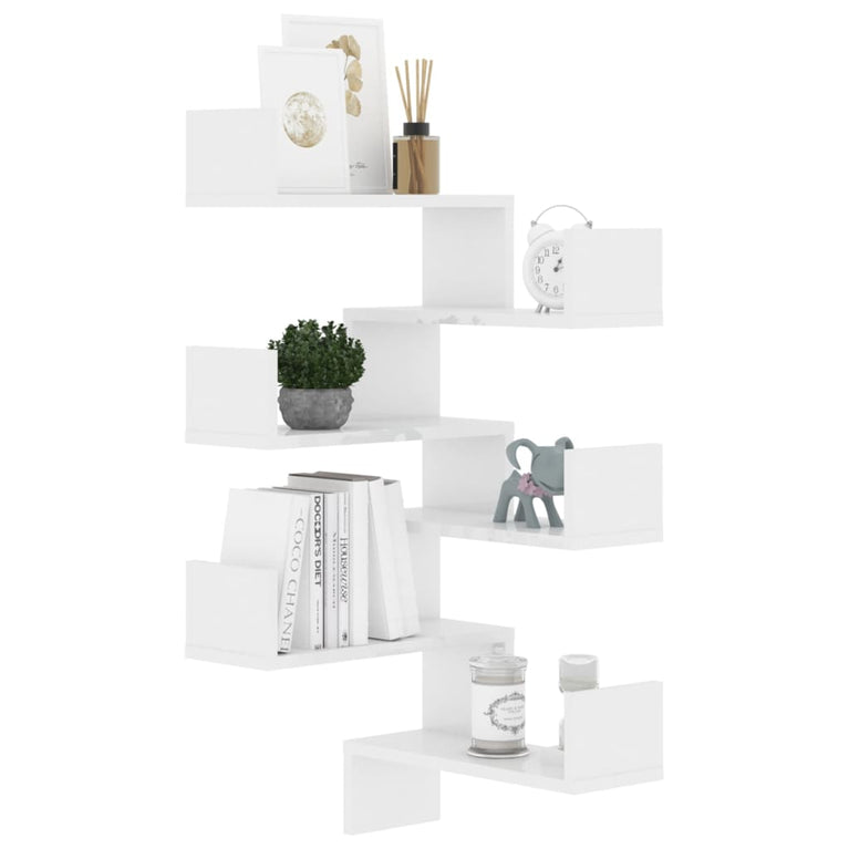 Hoekwandschappen 2 st 40x40x50 cm spaanplaat hoogglans wit MeubelReus