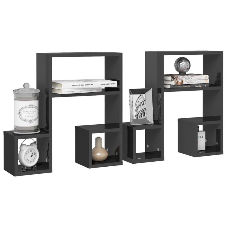 Wandschappen 2 st 50x15x50 cm spaanplaat hoogglans grijs MeubelReus