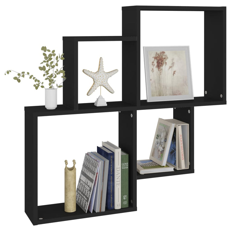 Wandschap kubus 80x15x78,5 cm spaanplaat zwart MeubelReus