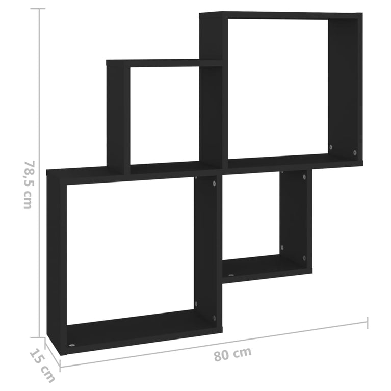Wandschap kubus 80x15x78,5 cm spaanplaat zwart MeubelReus