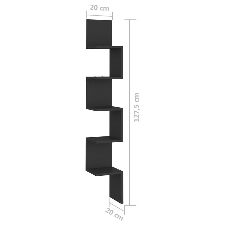 Hoekwandschap 20x20x127,5 cm spaanplaat zwart MeubelReus