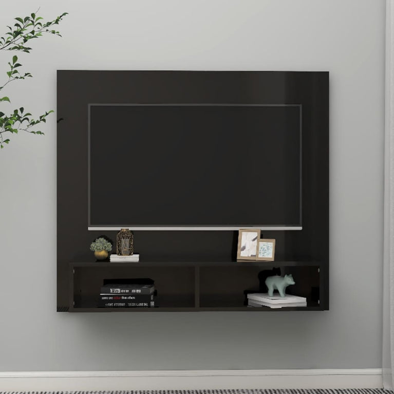 Tv-wandmeubel 102x23,5x90 cm spaanplaat hoogglans zwart MeubelReus