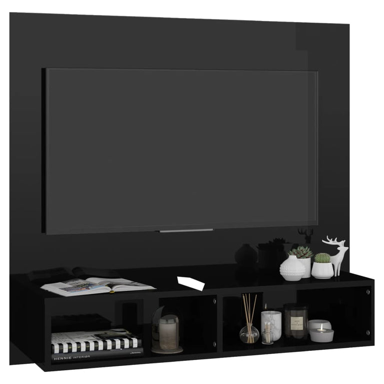 Tv-wandmeubel 102x23,5x90 cm spaanplaat hoogglans zwart MeubelReus