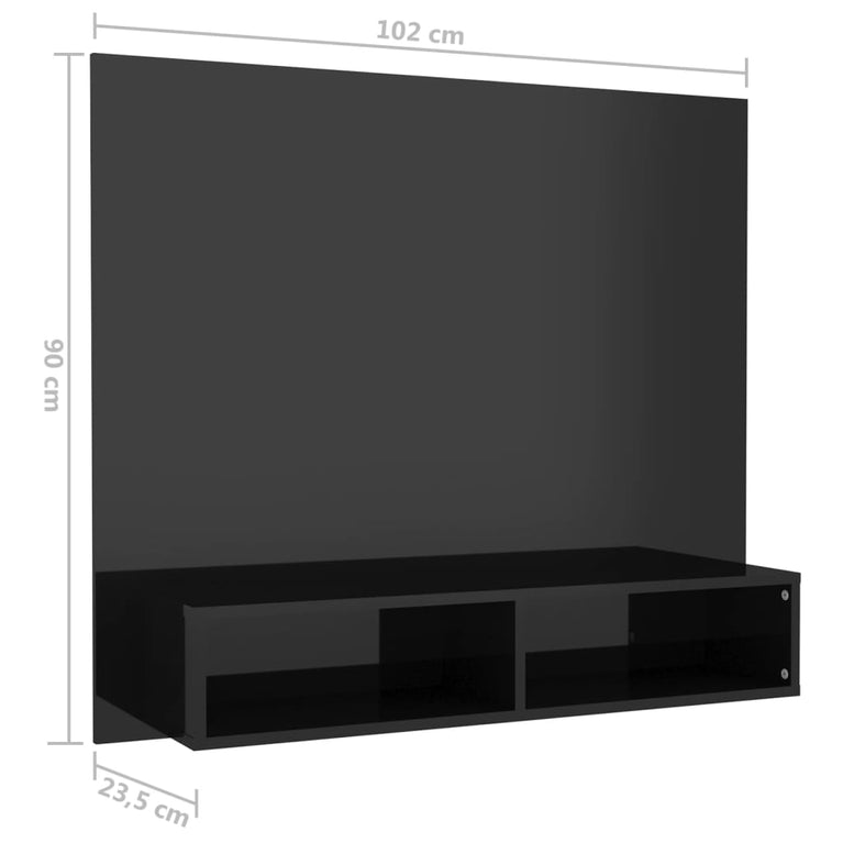 Tv-wandmeubel 102x23,5x90 cm spaanplaat hoogglans zwart MeubelReus