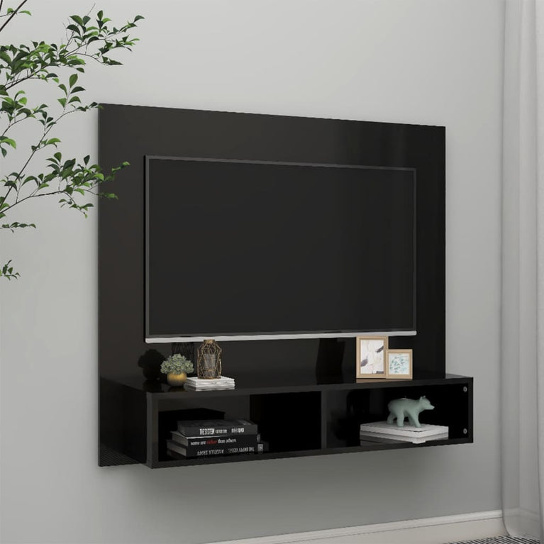 Tv-wandmeubel 102x23,5x90 cm spaanplaat hoogglans zwart MeubelReus