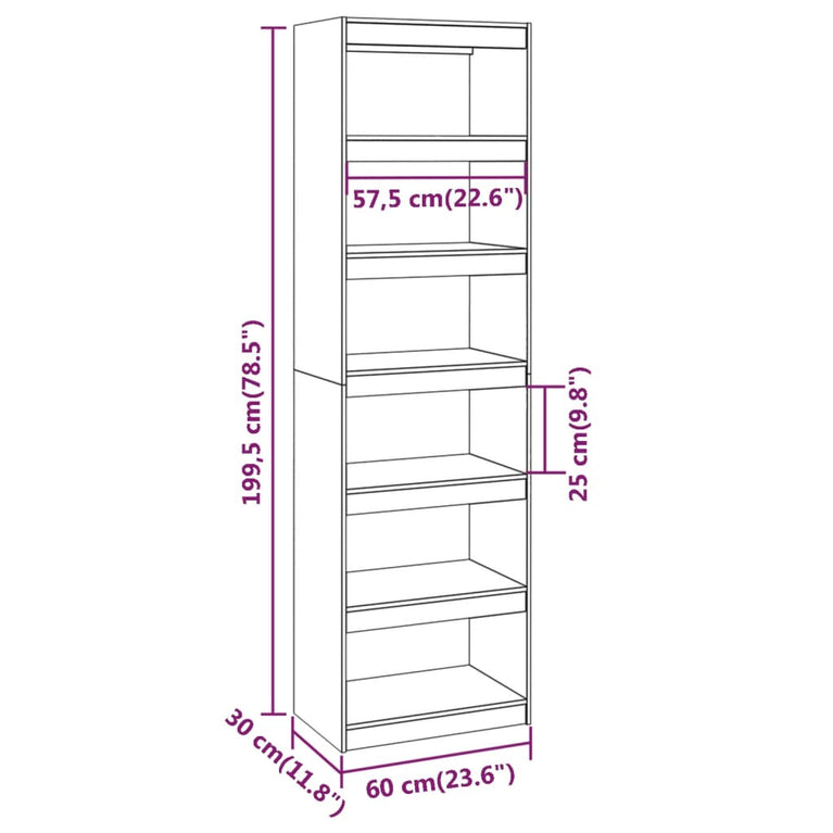 Boekenkast/kamerscherm 60x30x199,5 cm massief grenenhout MeubelReus