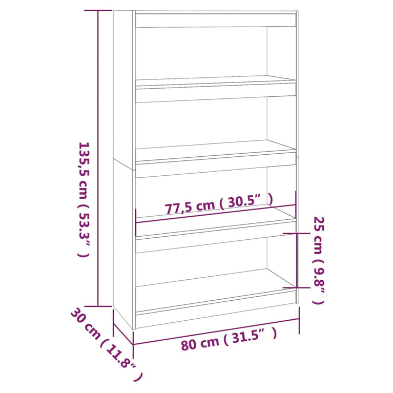 Boekenkast/kamerscherm 80x30x135,5 cm grenenhout honingbruin MeubelReus