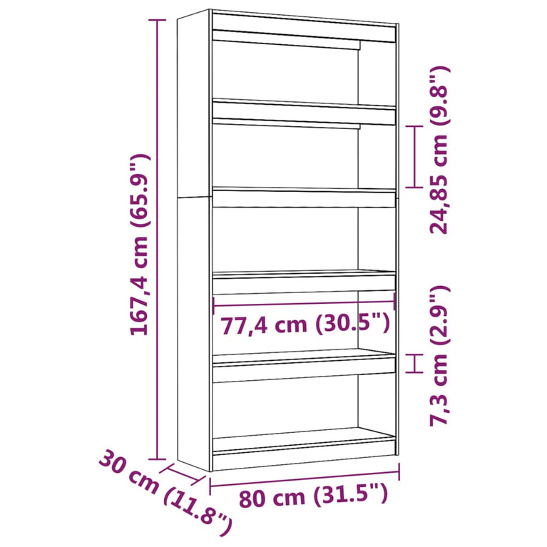 Boekenkast/kamerscherm 80x30x167,4 cm massief grenenhout wit MeubelReus