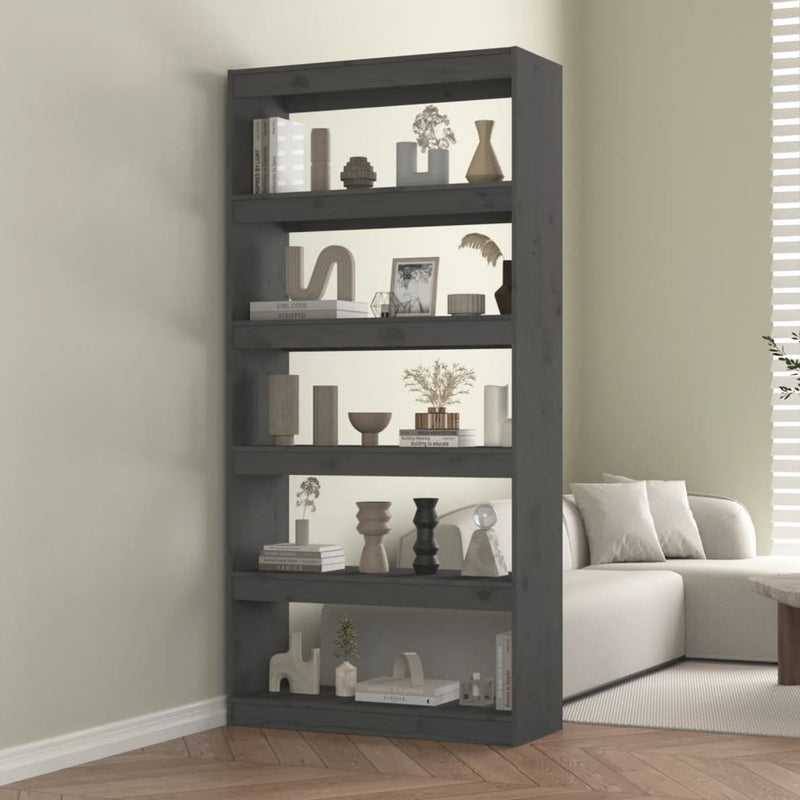 Boekenkast/kamerscherm 80x30x167,4 cm massief grenenhout grijs MeubelReus