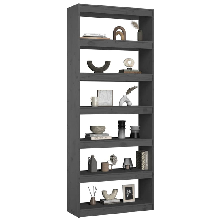 Boekenkast/kamerscherm 80x30x199,5 cm massief grenenhout grijs MeubelReus
