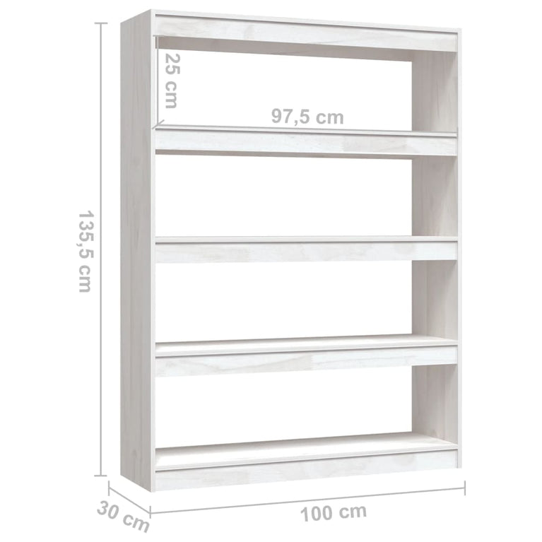 Boekenkast/kamerscherm 100x30x135,5 cm massief grenenhout wit MeubelReus