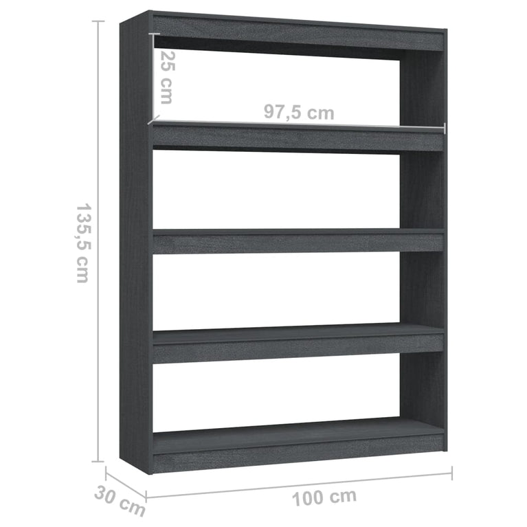 Boekenkast/kamerscherm 100x30x135,5 cm massief grenenhout grijs MeubelReus