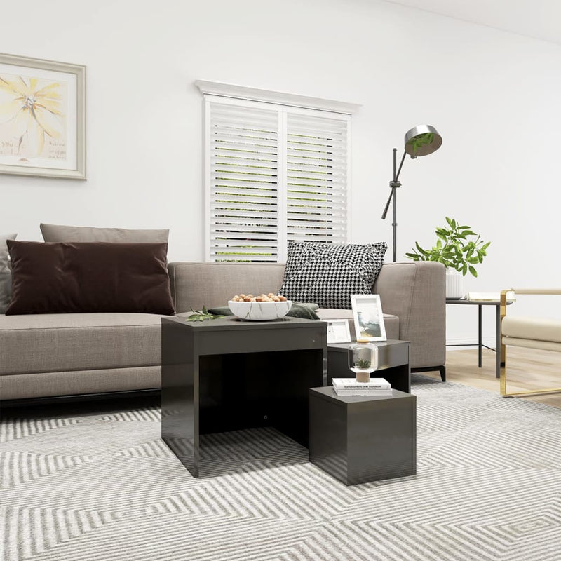 3-delige Tafeltjesset spaanplaat hoogglans grijs MeubelReus